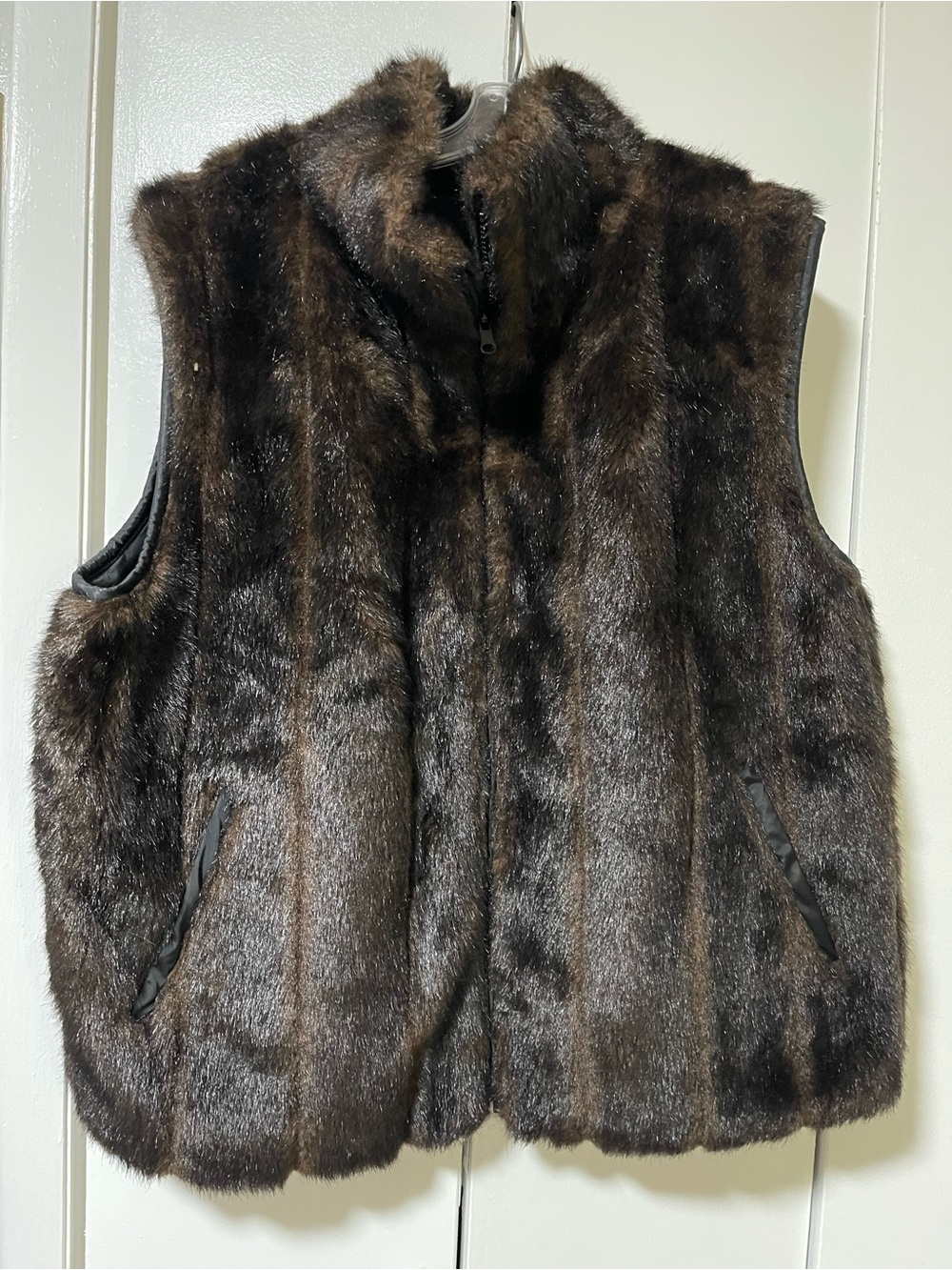 Classic Brown Faux Fur Vest with Stand Collar
